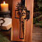 Jesus Face Cross Wood Sign – Cedar Christian Wall Art – Crown of Thorns Cross – Rustic Religious Home Decor – Handmade Wooden Cross