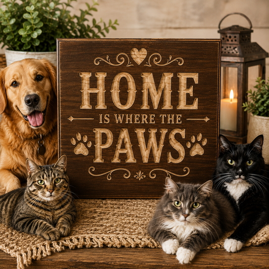 Home Is Where the Paws Are | Personalized Wood Pet Sign | Farmhouse Dog & Cat Wall Decor