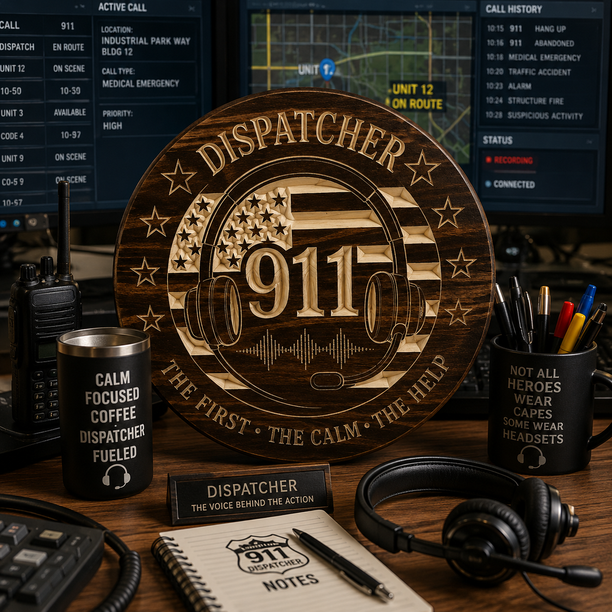 911 Dispatcher Wooden Sign | Emergency Dispatcher Gift | Handmade CNC Carved Wall Decor