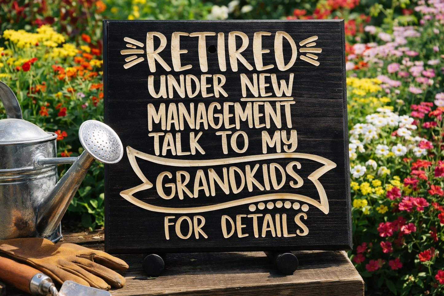 Retired under new management talk to my grand kids 12x12
