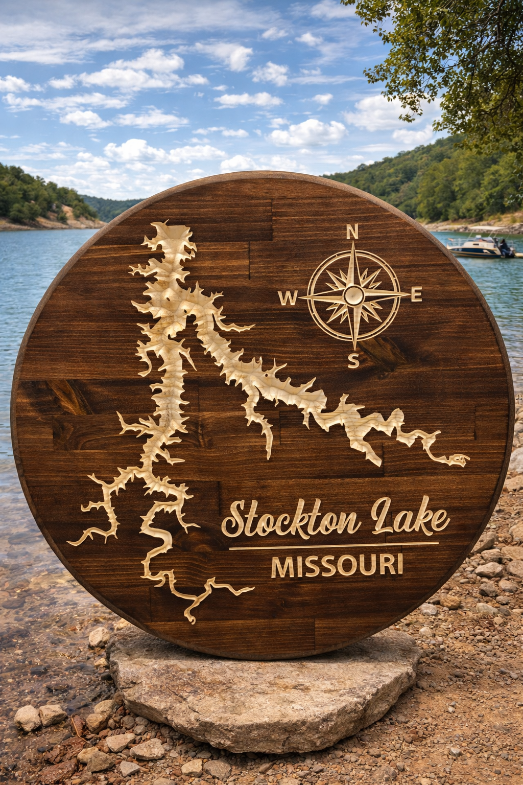 Stockton Lake Missouri Wooden Wall Sign 24" – CNC Carved Lake Map Decor
