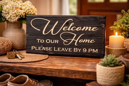 Welcome to our home please leave by 9