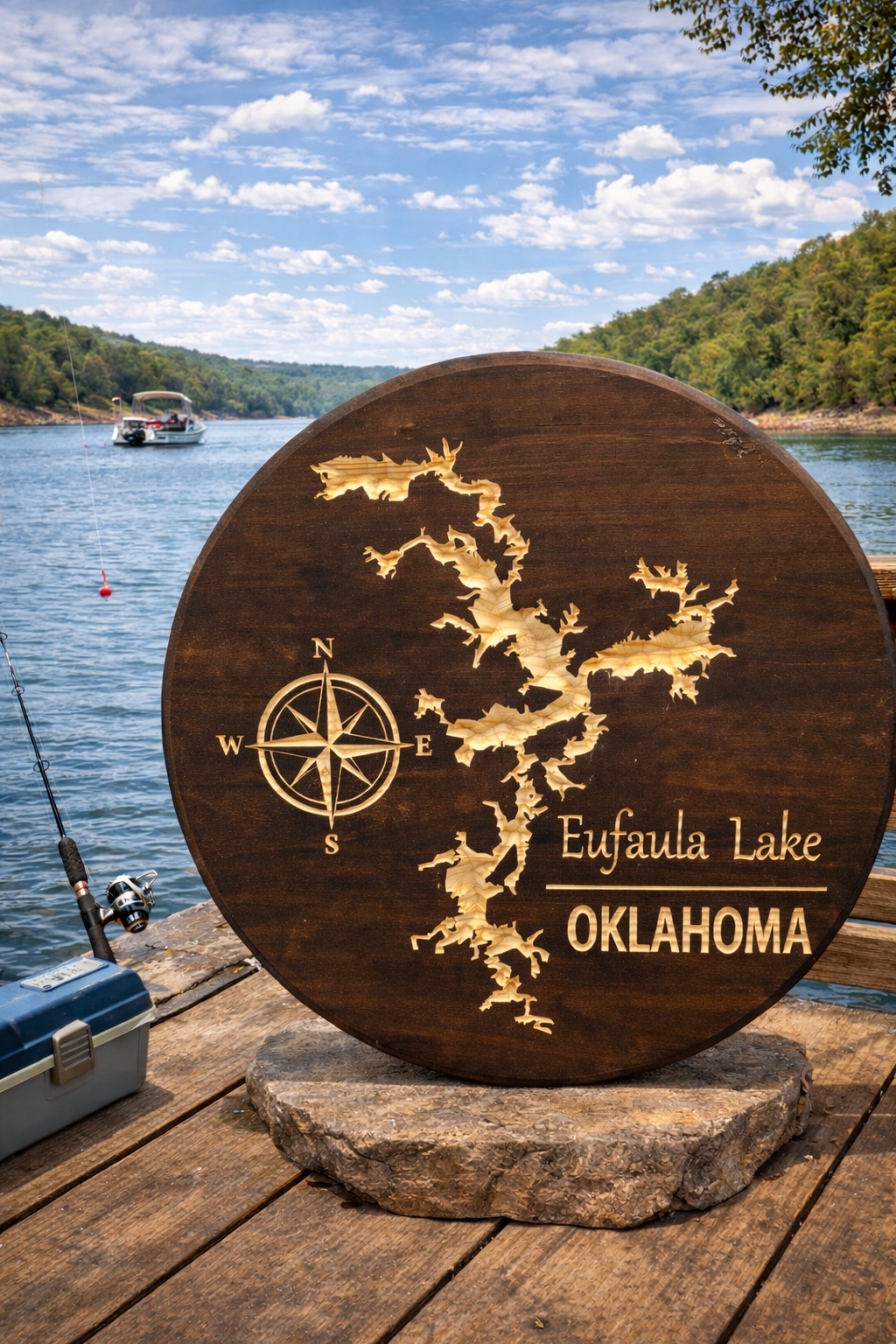 Eufaula Lake Oklahoma Wooden Wall Sign 24" – CNC Carved Lake Map