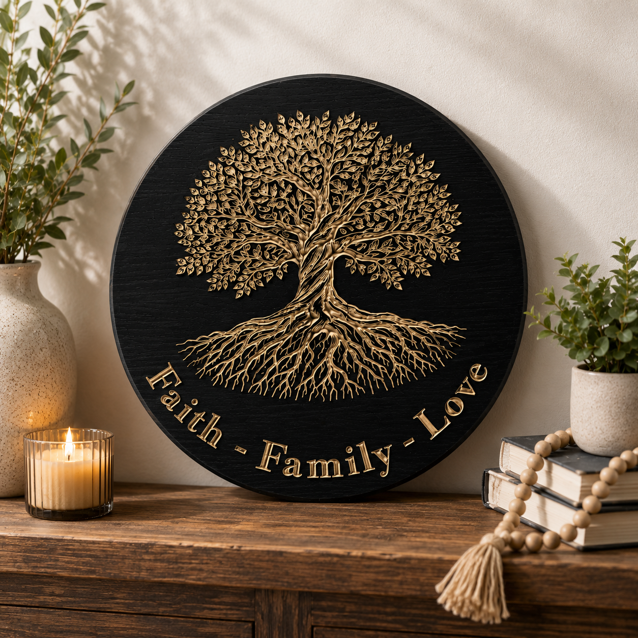 Family Tree – “Faith • Family • Love” Handcrafted Wooden Sign