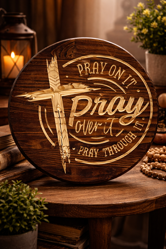 “Pray On It” Wood Sign – 15” Round