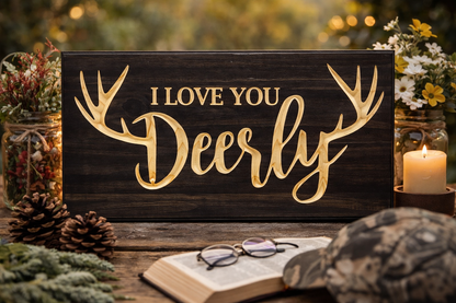 I Love You Deerly 12x24 – Rustic Deer Antler Wood Sign