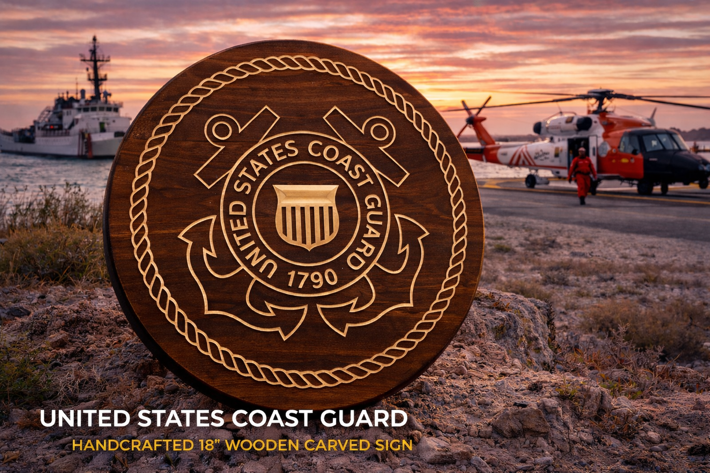 United States Coast Guard 18" Wooden Carved Sign