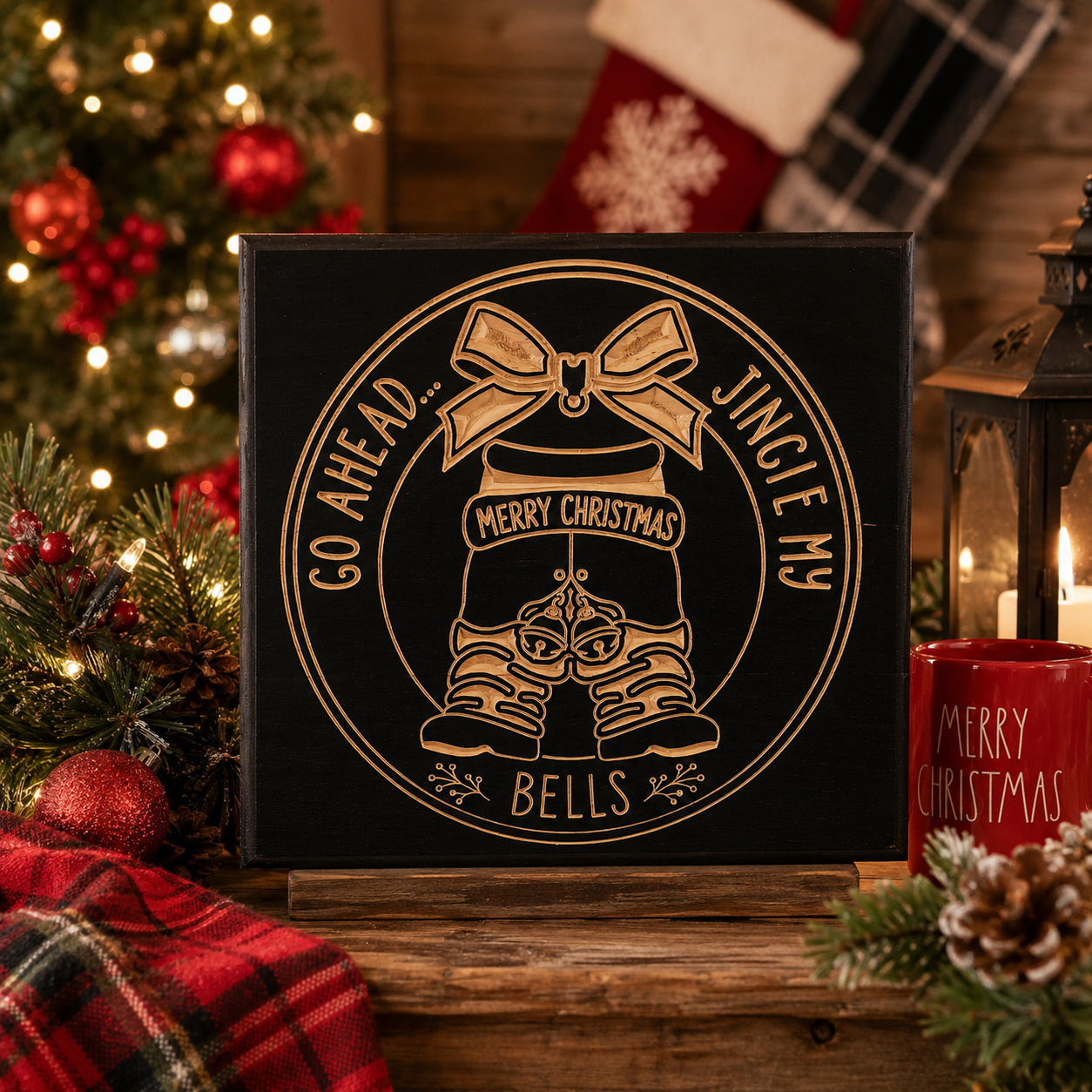 Funny Christmas Sign – Go Ahead Jingle My Bells | Rustic Wooden Holiday Decor