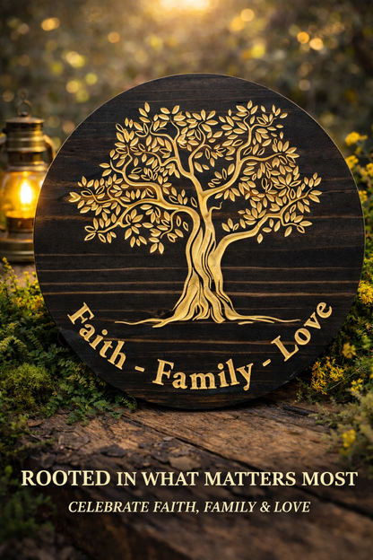 Family Tree – “Faith • Family • Love” Handcrafted Wooden Sign