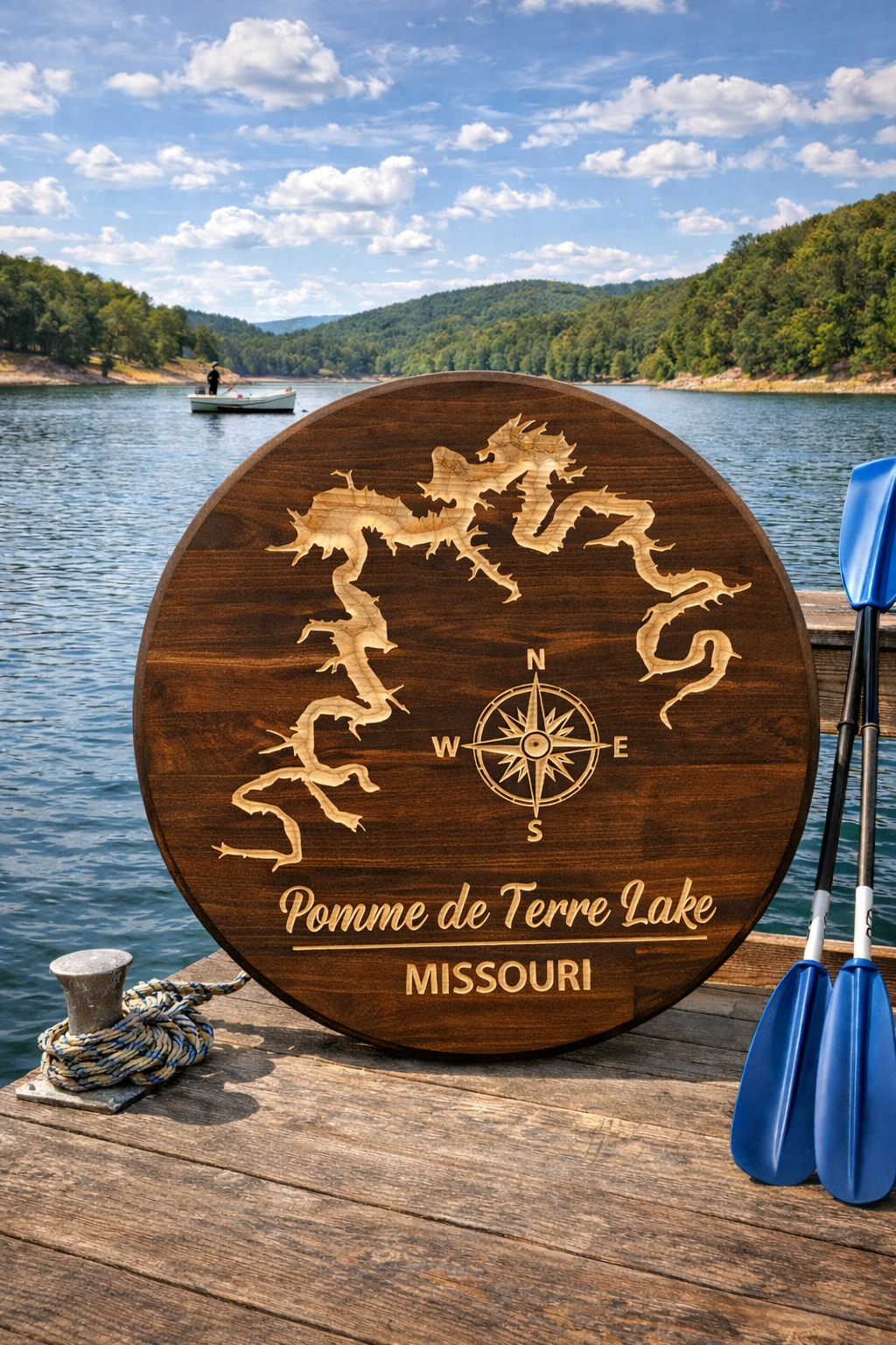 Pomme de Terre Lake Missouri Wooden Wall Sign 24" – CNC Carved Lake Map