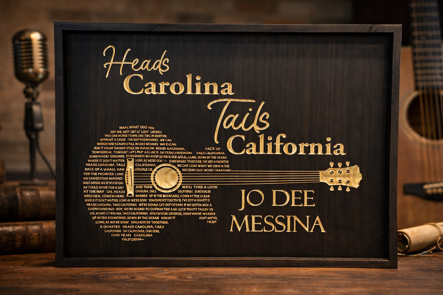 Jo Dee Messina “Heads Carolina, Tails California” Guitar Wooden Sign – 18"x24"