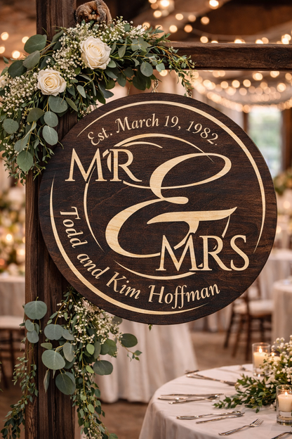 Personalized Mr & Mrs Wedding Sign – Custom Last Name Established Date Sign
