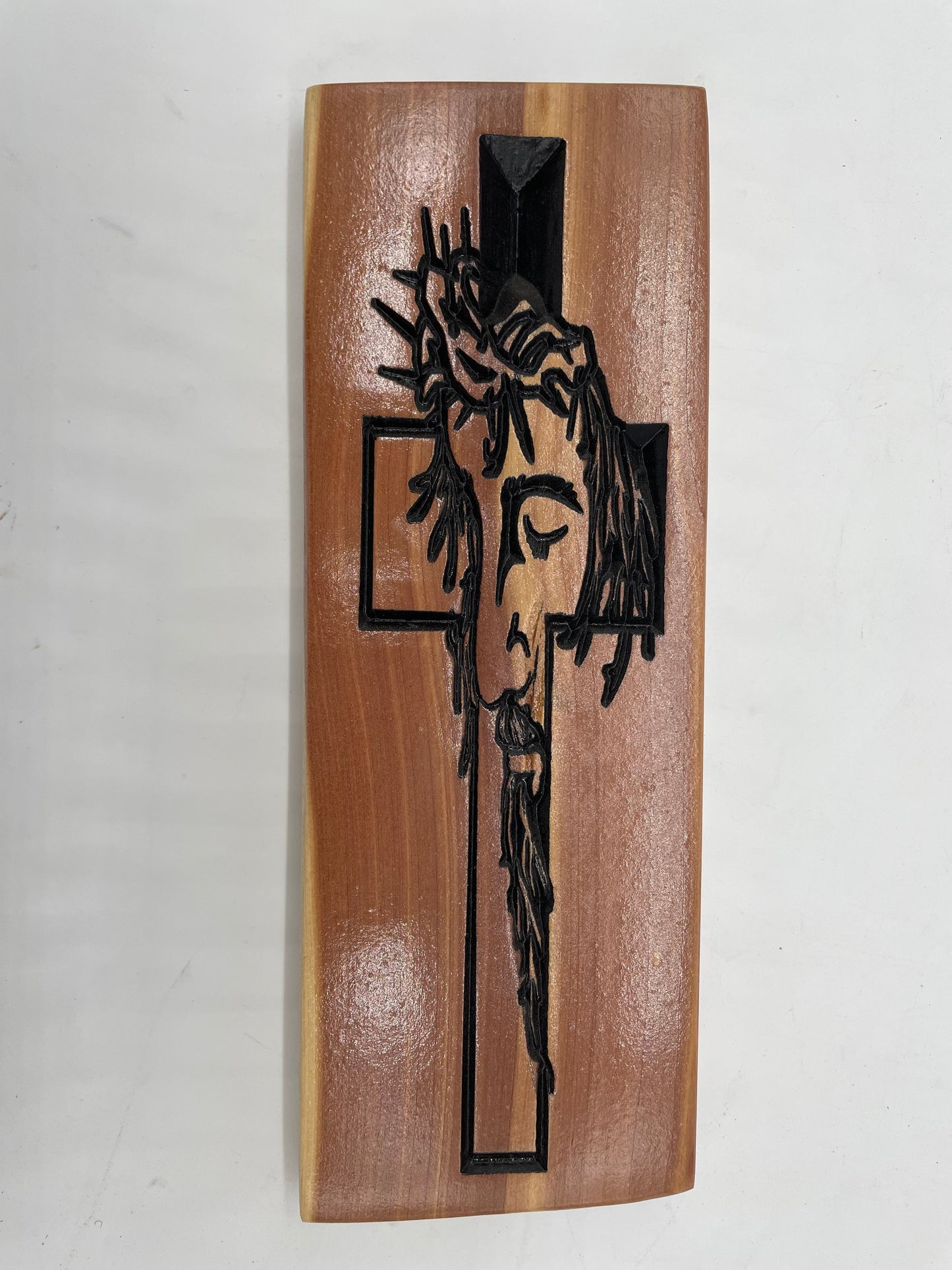 Jesus Face Cross Wood Sign – Cedar Christian Wall Art – Crown of Thorns Cross – Rustic Religious Home Decor – Handmade Wooden Cross