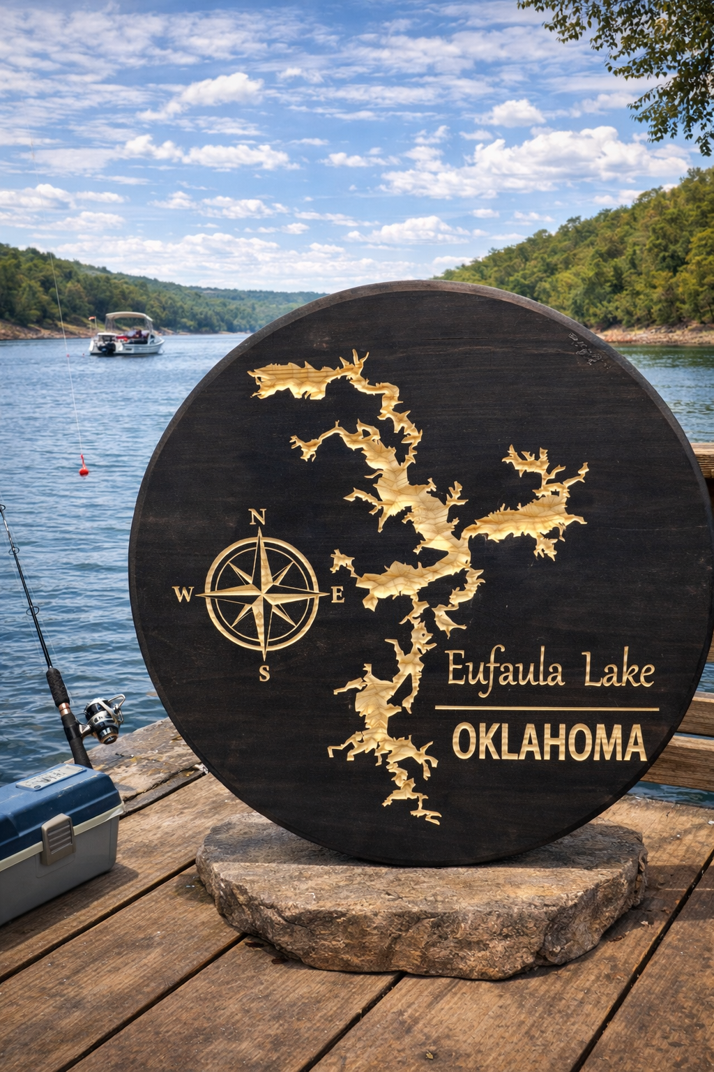 Eufaula Lake Oklahoma Wooden Wall Sign 24" – CNC Carved Lake Map