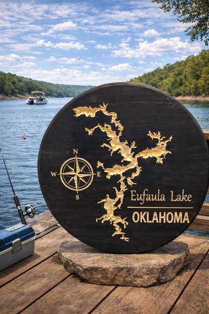 Eufaula Lake Oklahoma Wooden Wall Sign 24" – CNC Carved Lake Map