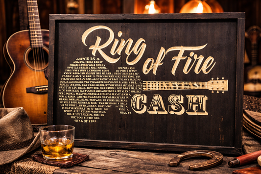Ring of Fire Wood Sign – Johnny Cash Wall Art – Country Music Decor – Rustic Guitar Lyric Sign – Western Music Wall Decor