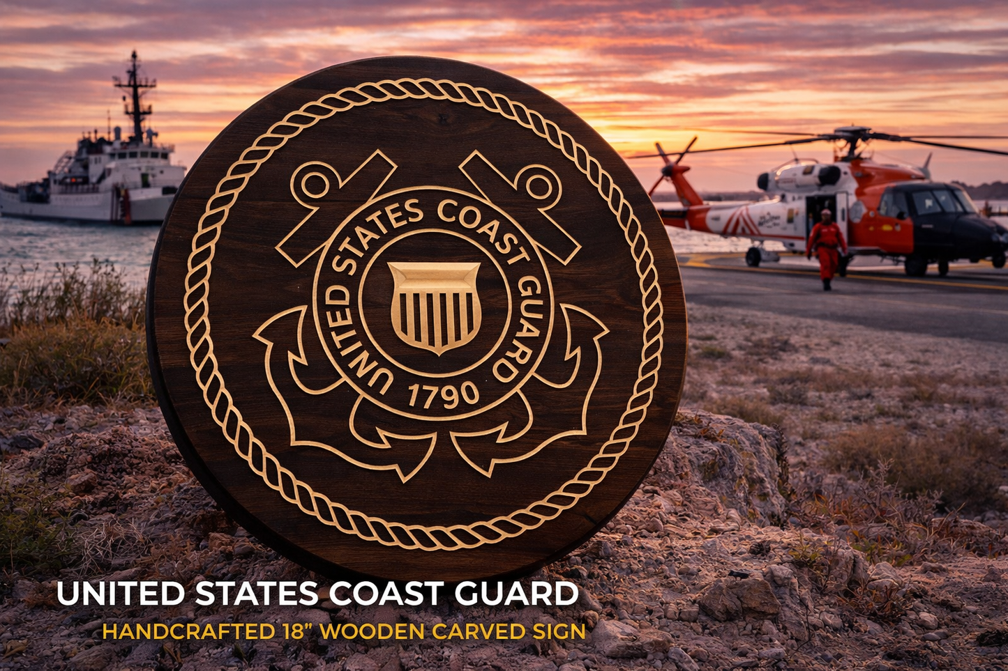 United States Coast Guard 18" Wooden Carved Sign