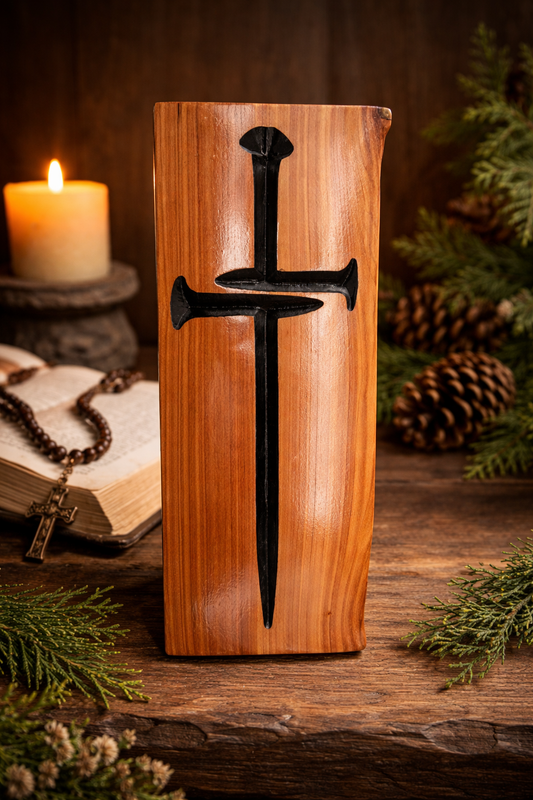 Rustic Cedar Nail Cross Wall Art – Handcrafted Christian Wood Cross – Religious Wall Decor – Faith Gift – Wooden Cross Sign