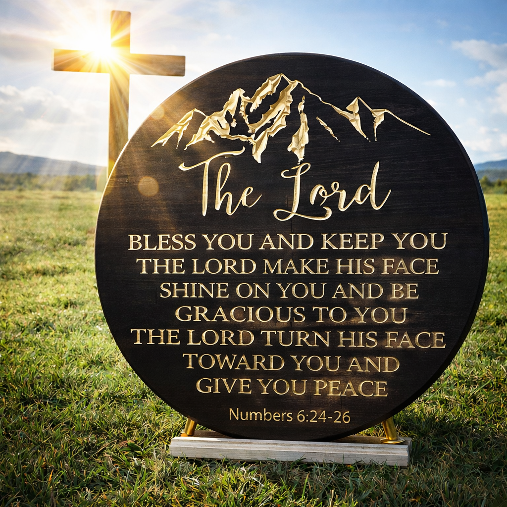 Numbers 6:24–26 Wooden CNC-Carved Scripture Sign 24" – Christian Wall Décor