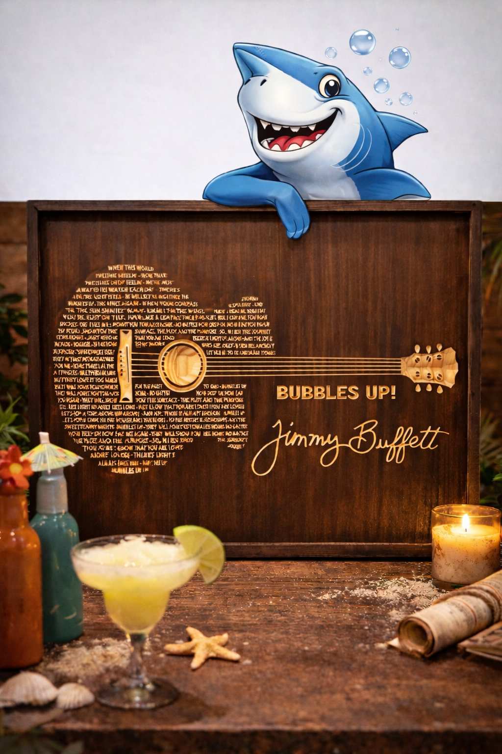 Jimmy Buffett “Bubbles Up!” Guitar Lyrics Wooden Sign – Tropical Country Music Wall Art