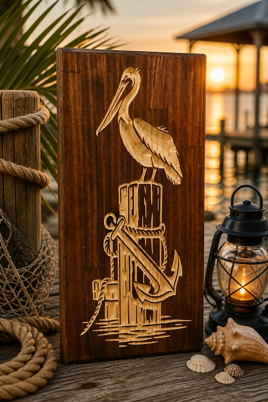 Coastal Pelican Wooden Sign