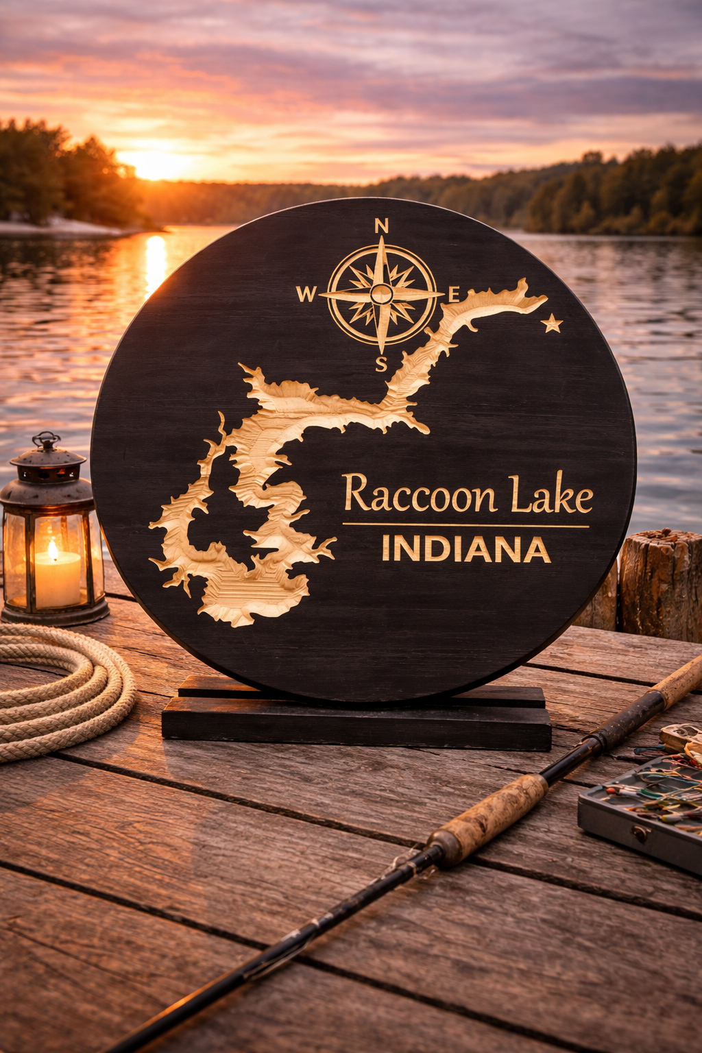 Raccoon Lake Indiana Wooden Map Sign 24"