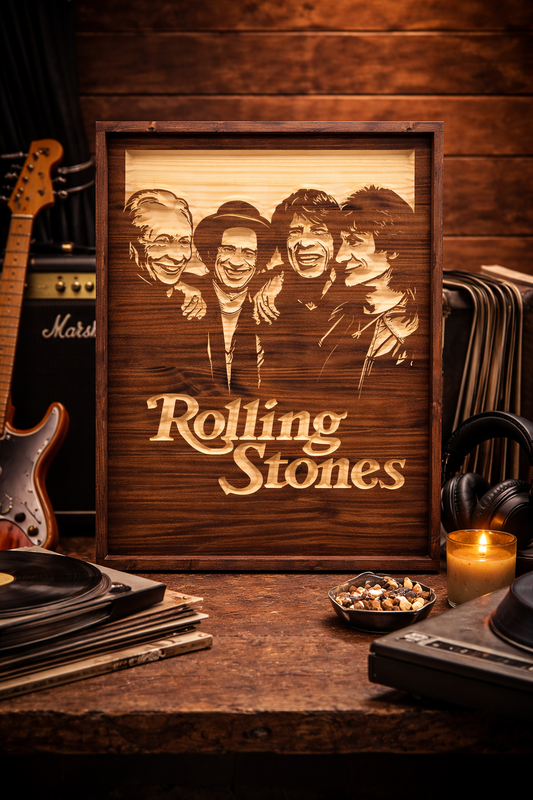Rolling Stones Wooden Wall Art Sign – Handcrafted Rock & Roll Band Tribute