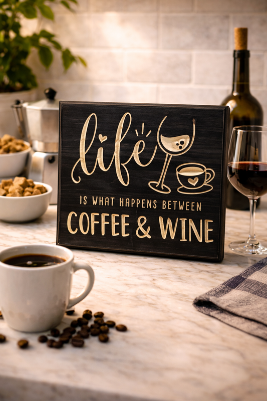 Life is what happens between Coffee & Wine 12x12
