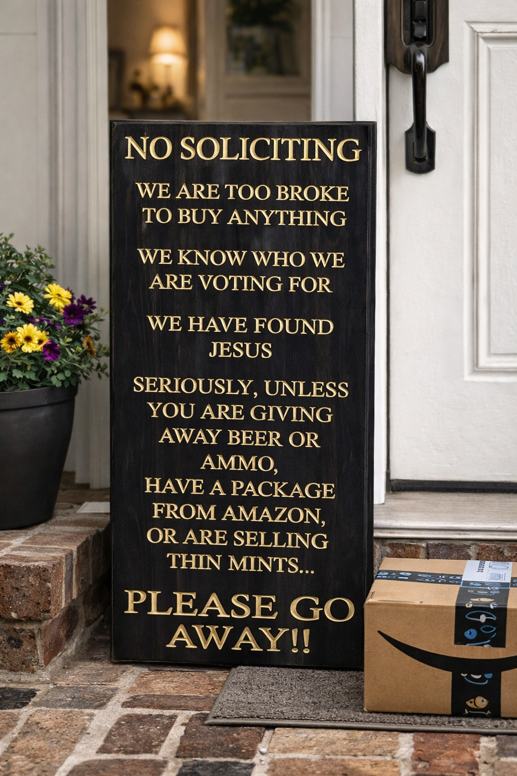 No Soliciting Wooden Sign 12x24 – Funny Front Door Porch Decor