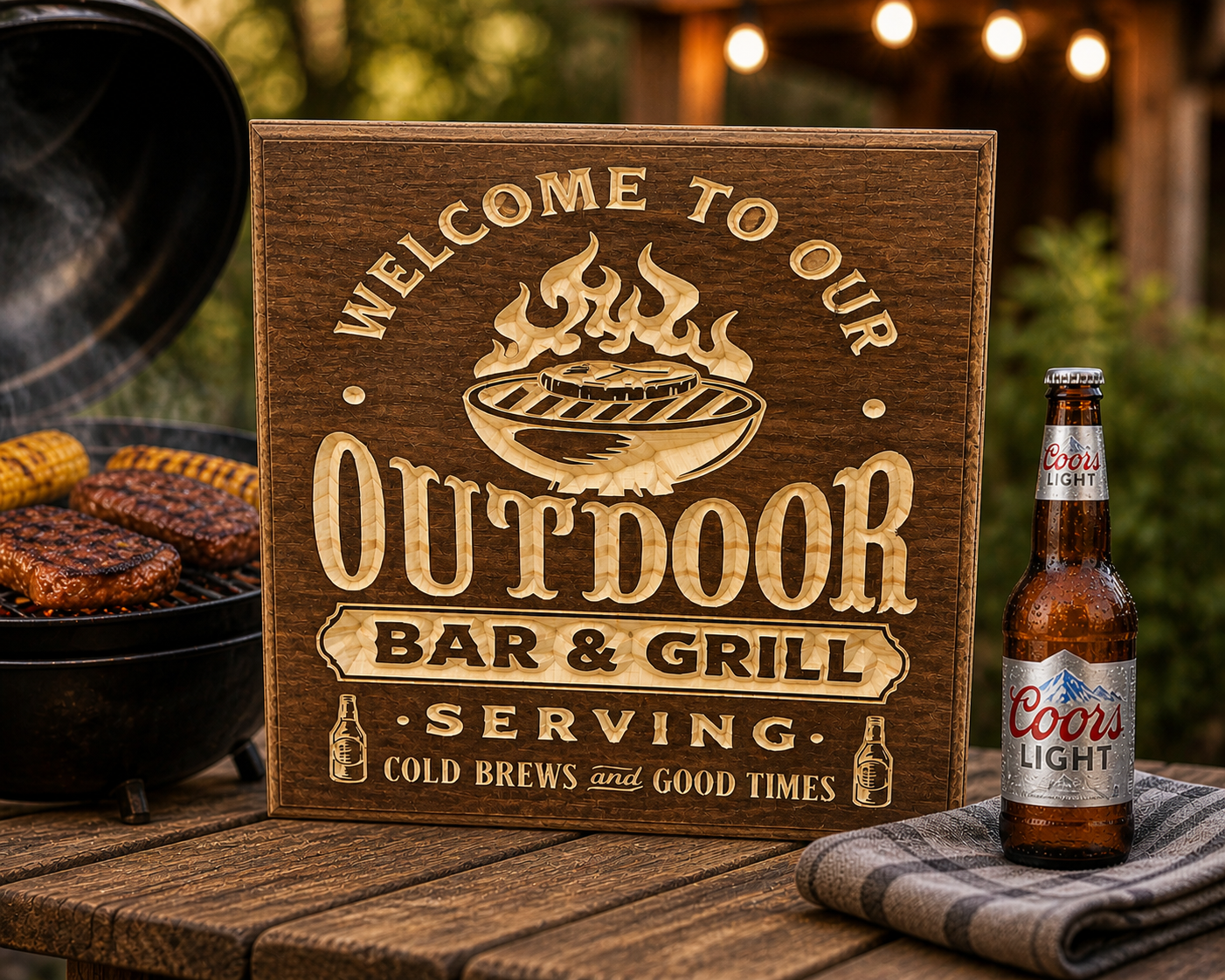 Outdoor Bar & Grill Wooden Sign