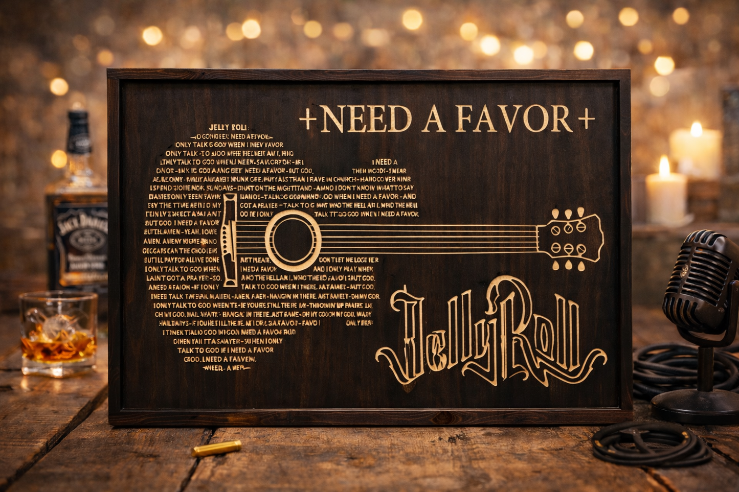 Jelly Roll “Need A Favor” Guitar Lyrics Wooden Sign – 18x24 Rustic Music Wall Art