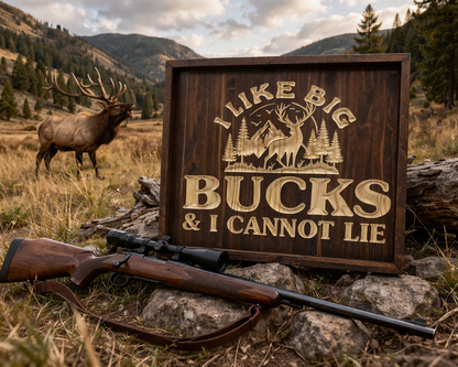 Big Bucks Wood Sign –18x24 Hunting Wall Decor – Rustic Deer & Elk Sign – Man Cave Hunting Decor – Cabin Wall Art – Hunter Gift
