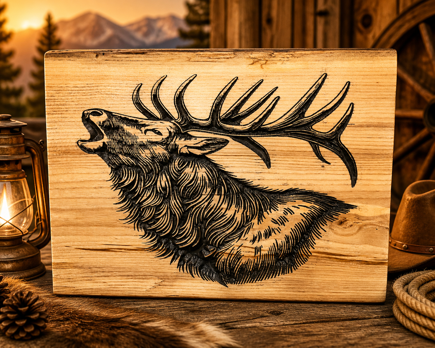 24" Hand-Carved Elk Wooden Sign – Rustic Wildlife Wall Art